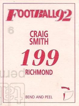 1992 Select AFL Stickers #199 Craig Smith Back